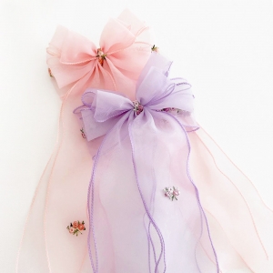 Girl Hair Clip Princess Bow Sheer Floral (GHP6224)